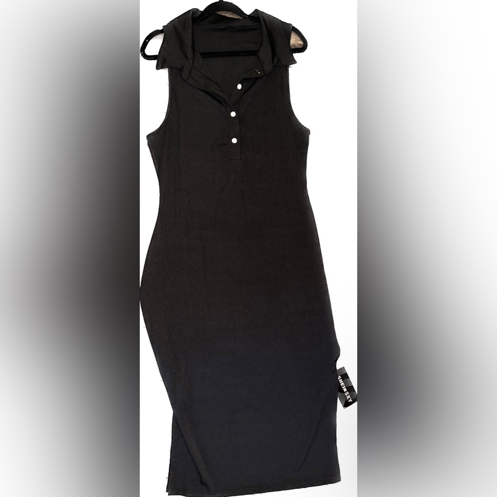SHEIN SXY Plus Black Button Midi Dress Size 1X - Picture 6 of 7